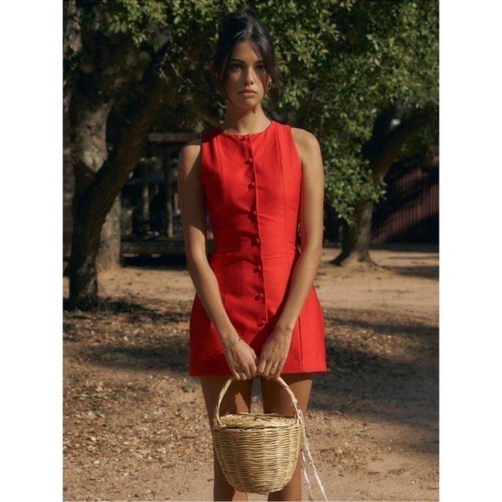 Commense Vibrant Red Button-Up Mini Dress